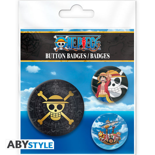 One Piece Skull & Luffy 3 Badge Pack