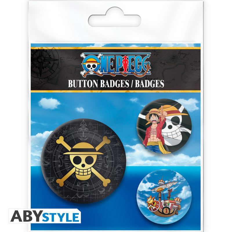 One Piece Skull & Luffy 3 Badge Pack